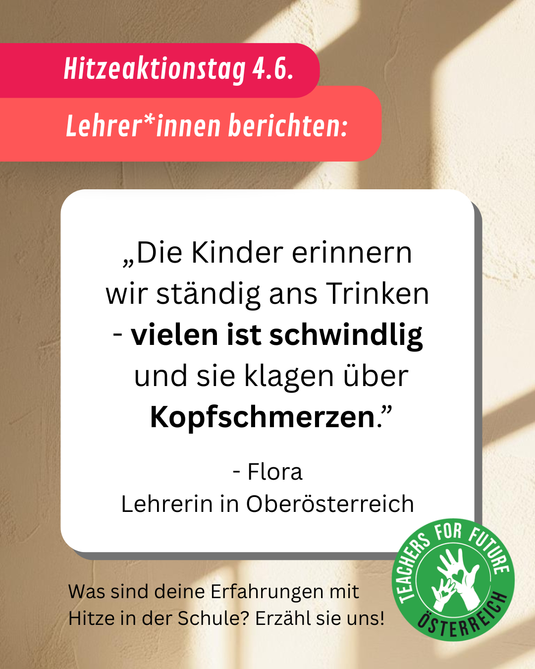 Bericht der Lehrperson Flora zum Hitzeaktionstag: Kindern ist schwindlig und sie klagen über Kopfschmerzen