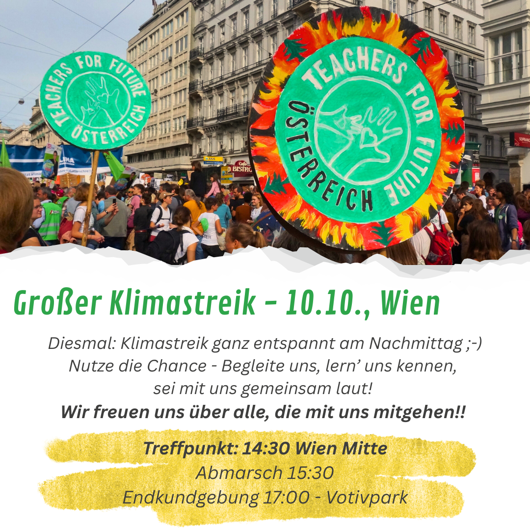 20250928 - Ankündigung Klimastreik Bild zum Klimastreik mit Angaben zum Treffpunkt um 14.30 Uhr in Wien Mitte