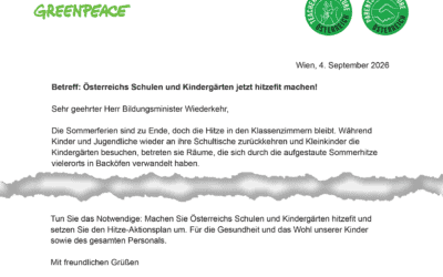 Offener Brief an Minister Wiederkehr zum Schulstart: Schulen und Kindergärten jetzt hitzefit machen