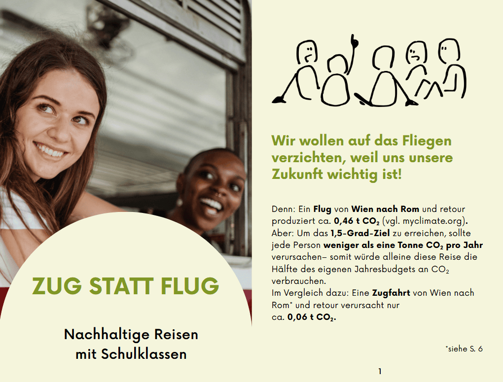 Broschüre - Zug statt Flug Die Broschüre Zug statt Flug wurde von zwei Schülerinnen im Rahmen einer selbstorganisierten Schulreise entwickelt.